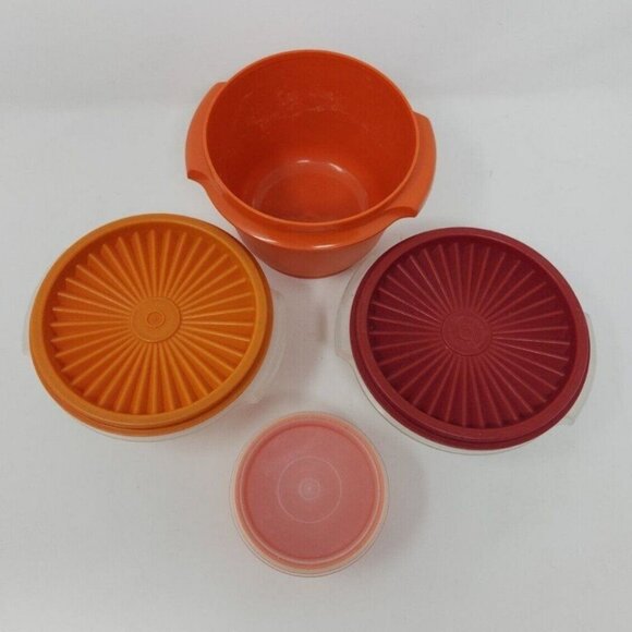 Tupperware Other - Tupperware Container Lot 4 Bowls 3 Lids Vintage USA Yellow, Orange, Red Fall